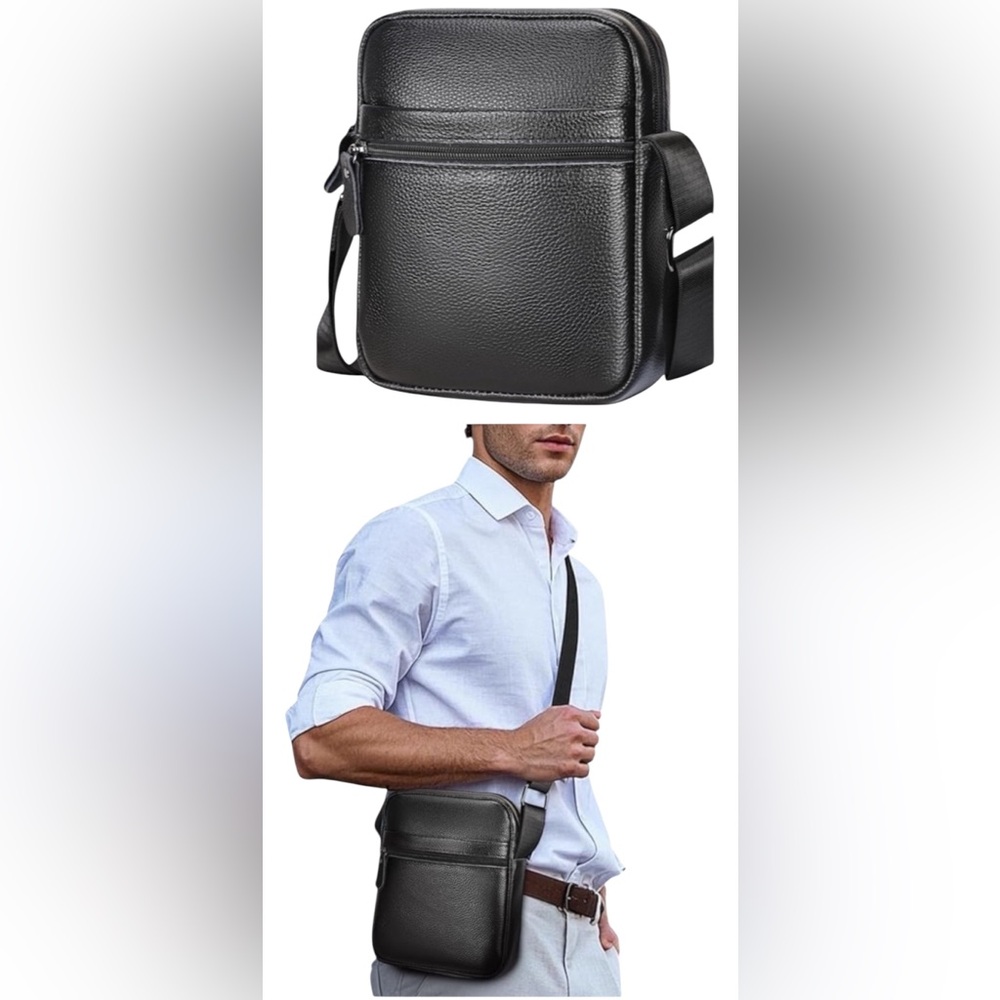 Leather Crossbody Bag Work Travel Casual Lightweight Black NWT Gorpcore - Picture 12 of 16